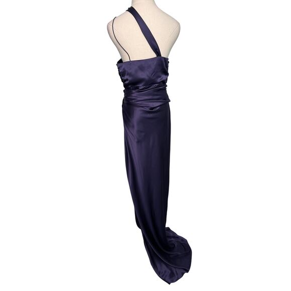 THE SEI Silk Asymmetrical Bandeau One-shoulder Cut Out Gown Fig Purple size 8 - Picture 7 of 11
